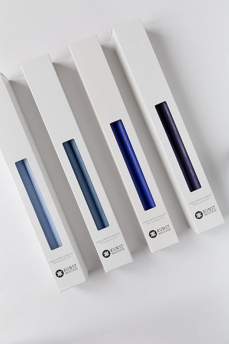 Kunstindustrien ® Taper Candles – Set of 4, 13.8" – Made in Denmark, Long Burning Candles 15h, Unscented & Smokeless Candlesticks – Elegant Tall Candles for Weddings, Dinners & Home Decor (Blue Grey) - Image 4